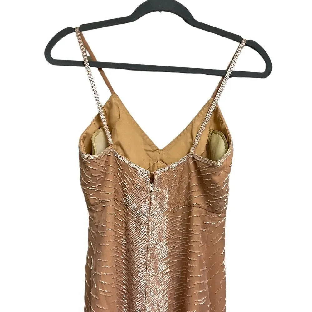 Vintage Giorgio Beverly Hills Champagne Embellished High Slit Body-con Maxi 6